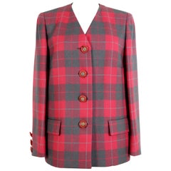 Vintage Valentino Red Green Wool Check Oversize Evening Jacket