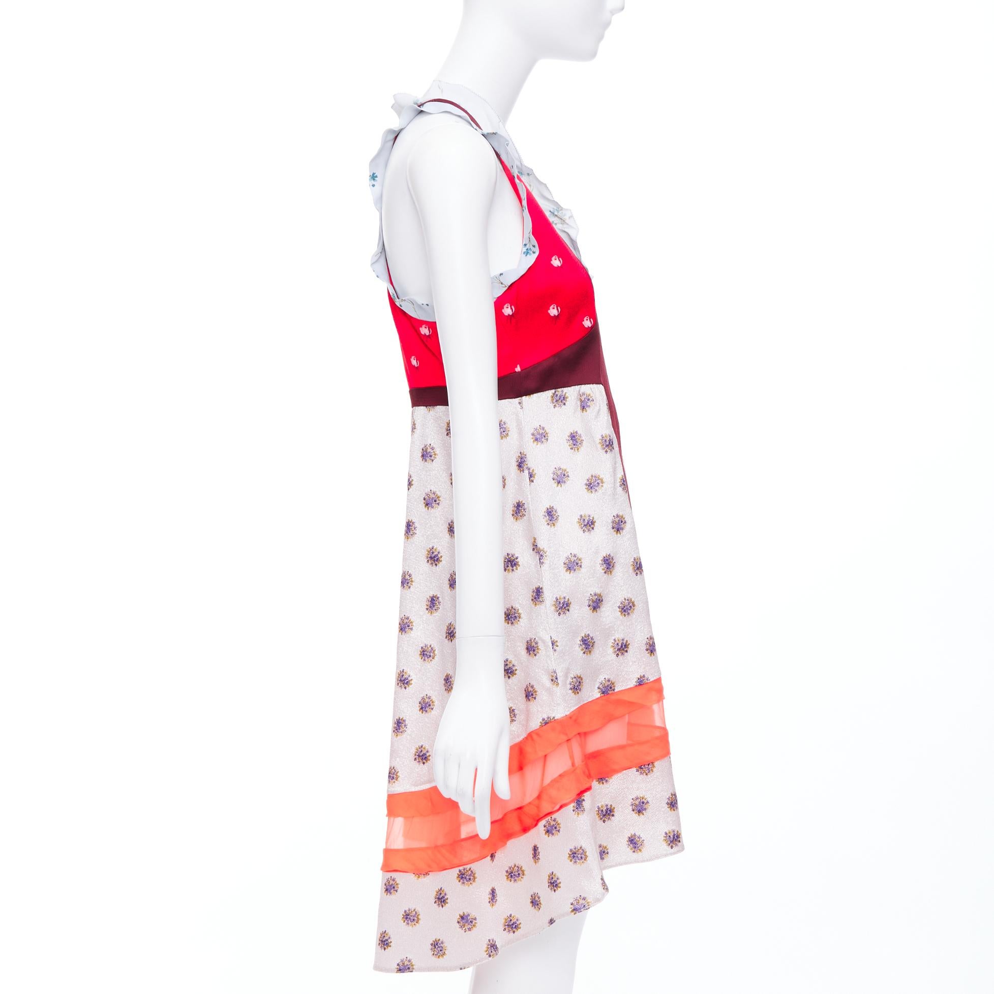 De las mujeres VALENTINO rojo gris acetato seda estampado floral bloque volante vestido IT40 S en venta