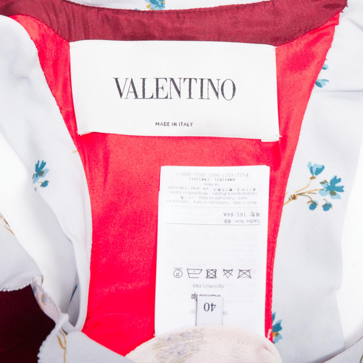 VALENTINO rojo gris acetato seda estampado floral bloque volante vestido IT40 S en venta 4