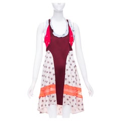 VALENTINO red grey acetate silk floral print block ruffle dress IT40 S