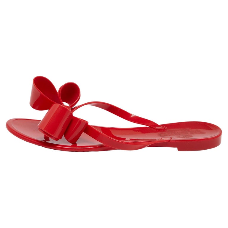 Valentino Red Jelly Bow Thong Flats Size 38 For Sale at 1stDibs