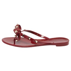 Valentino - Chaussures longues avec nœud à clous en forme de rockstud, couleur gelée rouge, taille 37