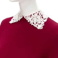 VALENTINO rot gestrickt weißer Spitzenkragen Bodycon Etuikleid