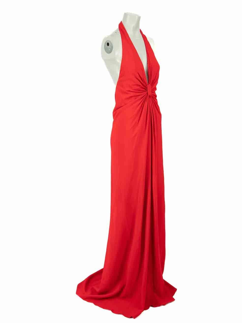 CONDITION is Very good. Hardly any visible wear to dress is evident on this used Valentino designer resale item.
 
Details
Red
Viscose
Gown
Halterneck
Maxi
Sleeveless
Open back
Back zip and hook fastening
 
Made in Italy

Composition 
97% Viscose,
