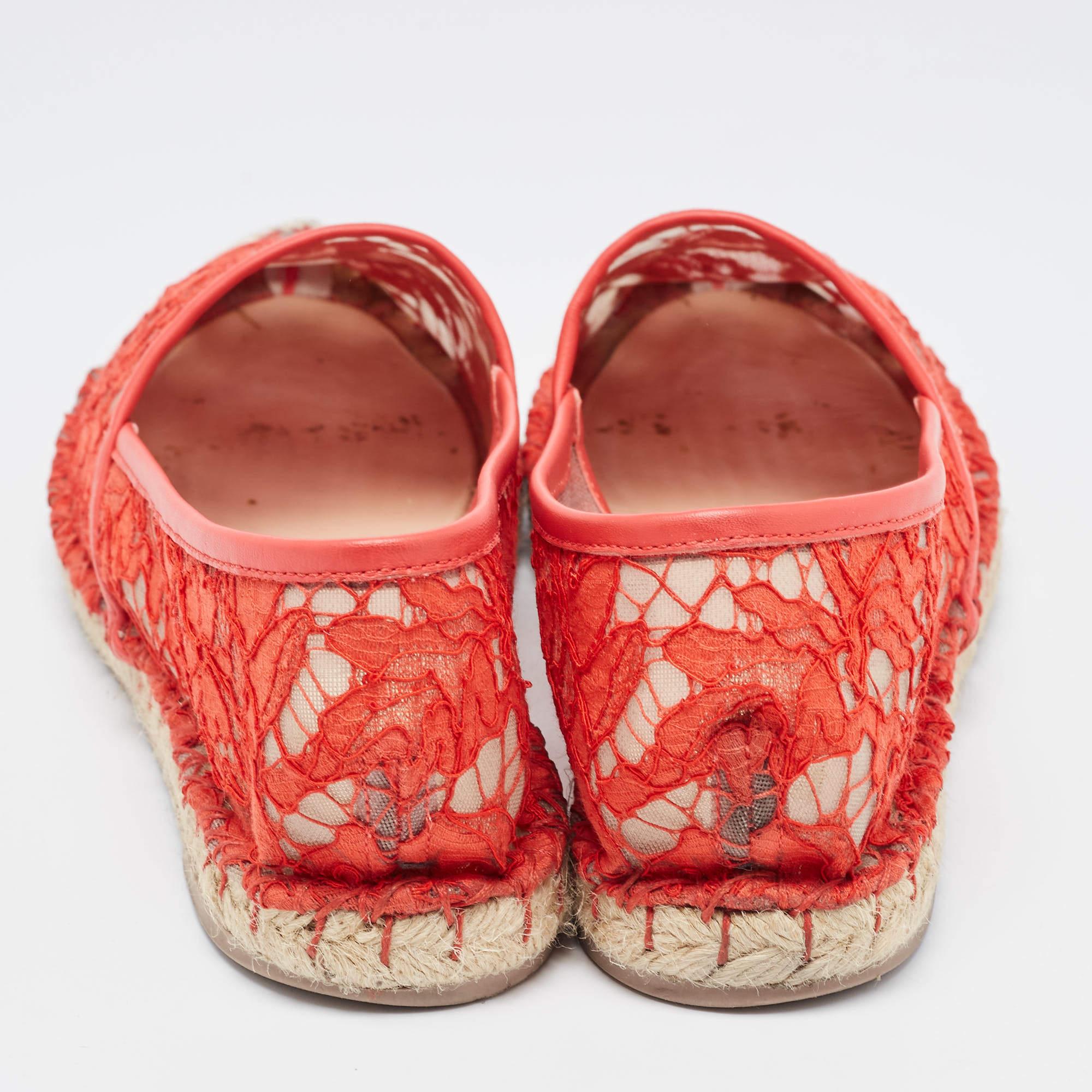 Orange Valentino Red Lace and Leather Butterfly Espadrille Flats Size 39