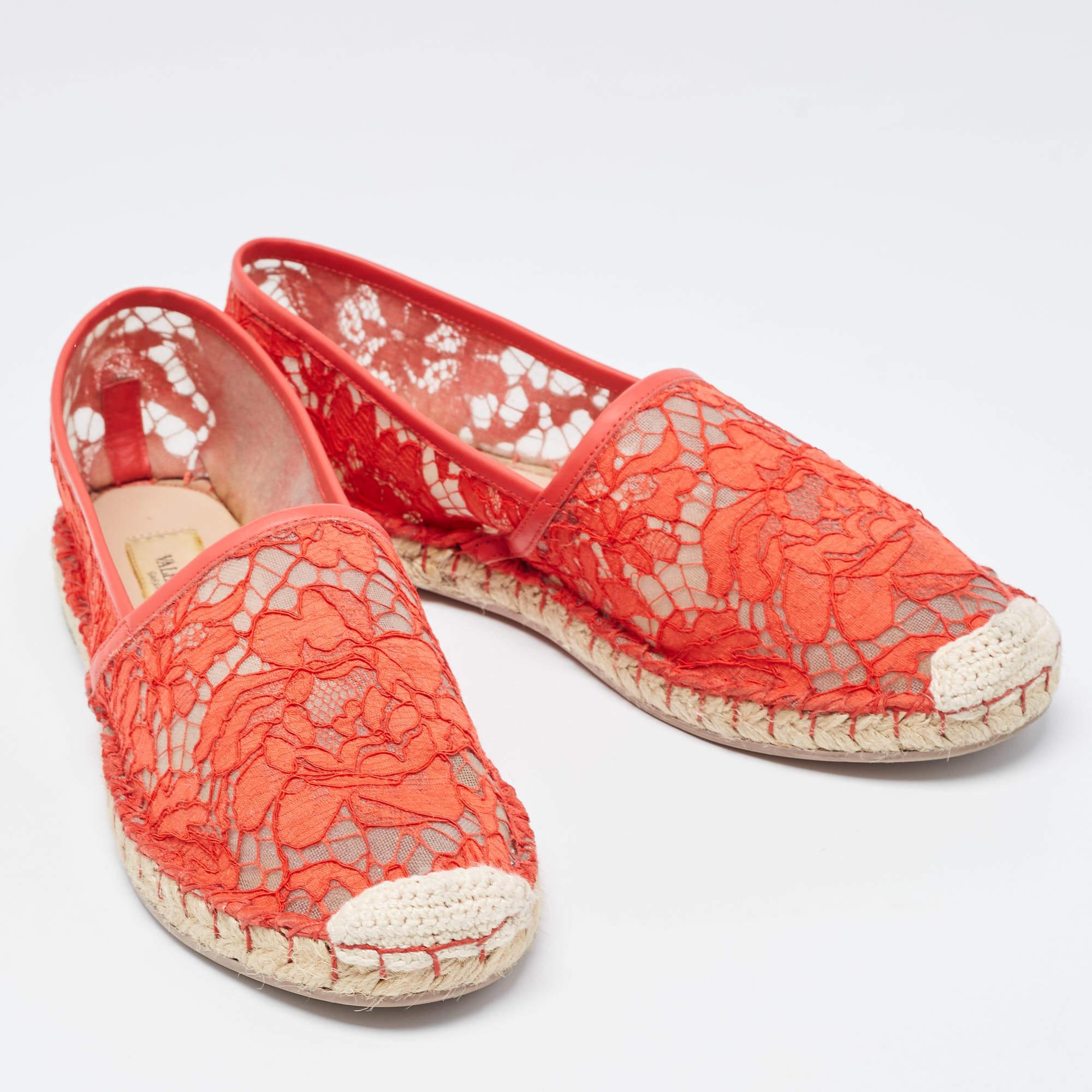Women's Valentino Red Lace and Leather Butterfly Espadrille Flats Size 39