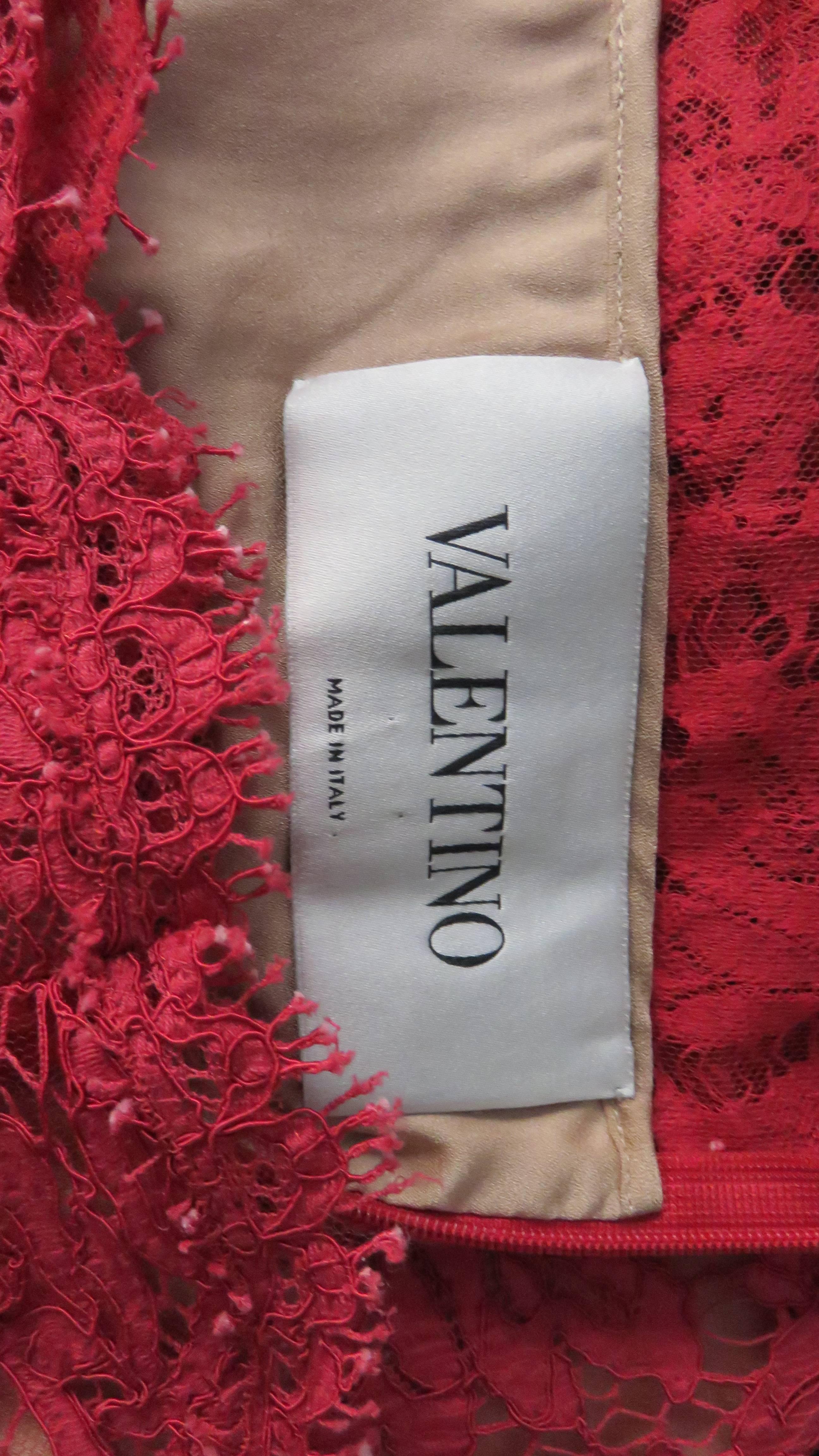 Valentino Red Silk Lace Dress For Sale 6