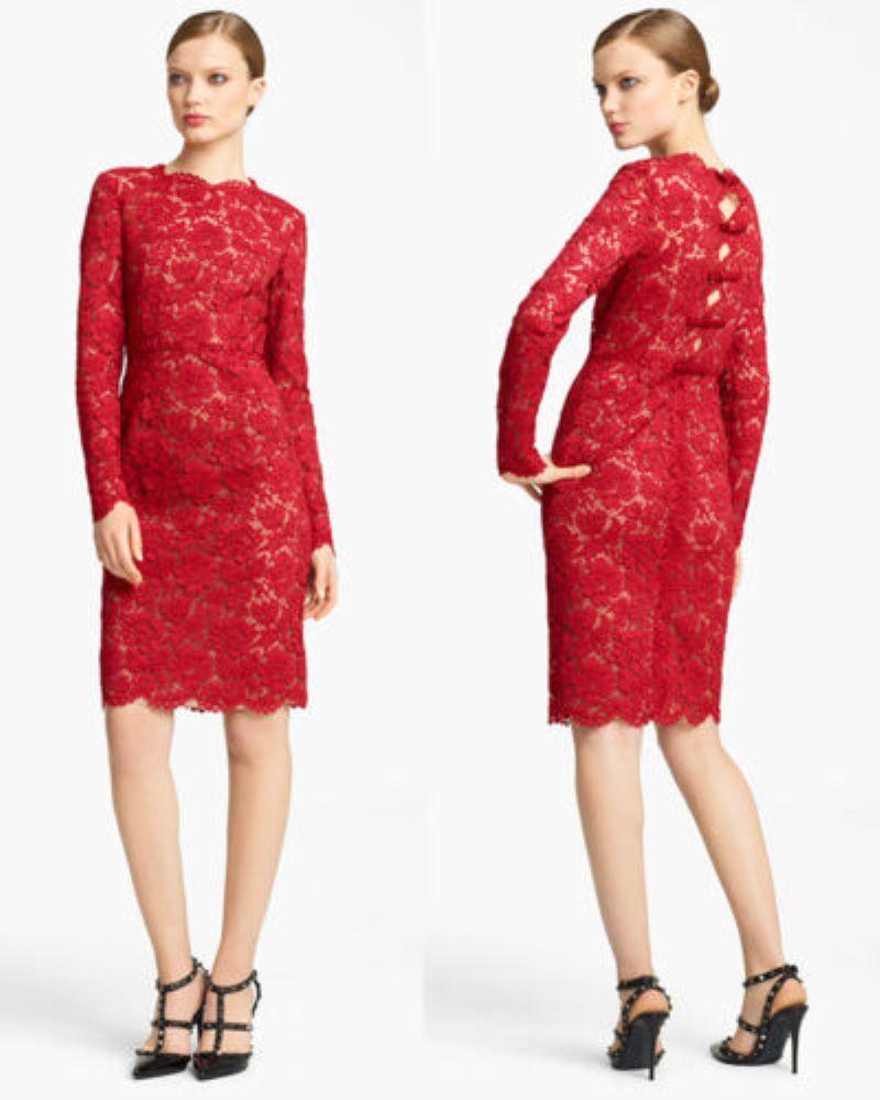 Valentino Red Silk Lace Dress For Sale 5