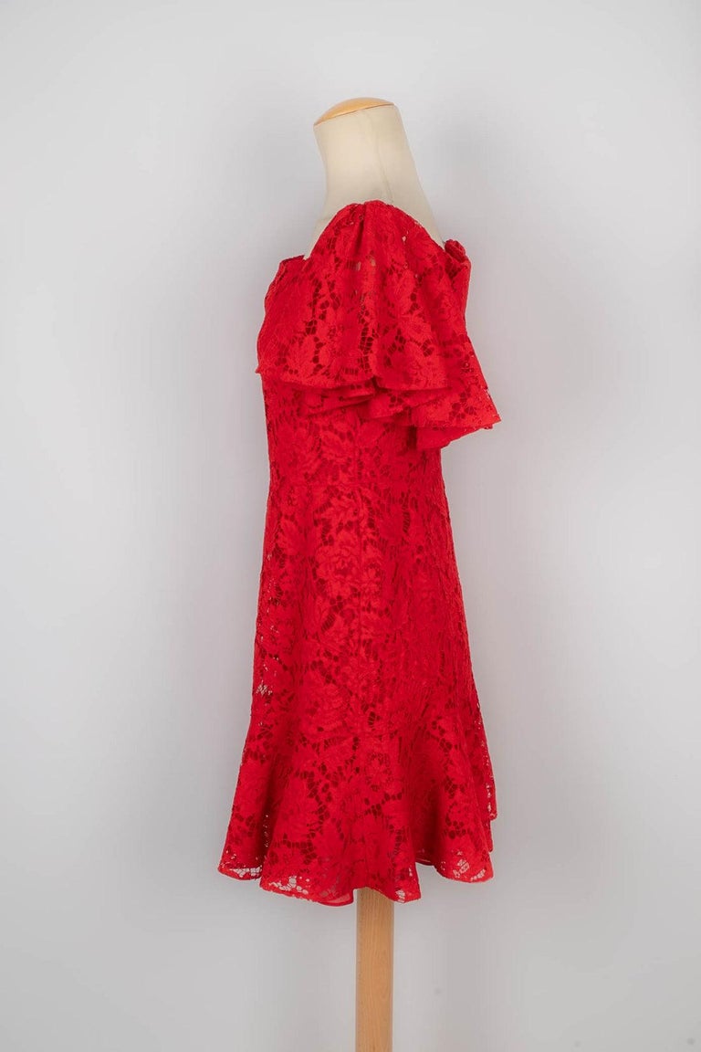 chinese dress ladies Valentino Lace Midi Dress in Red – MSA Haute Couture main image 1