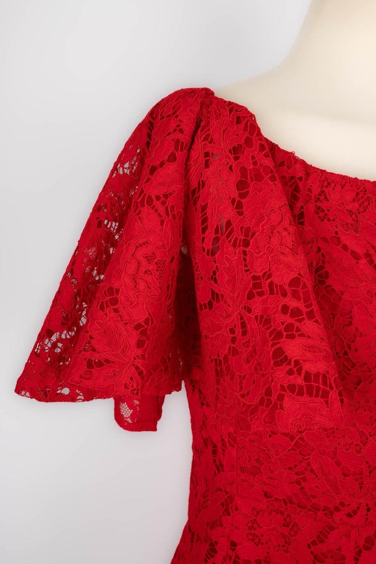 chinese dress ladies Valentino Lace Midi Dress in Red – MSA Haute Couture main image 0