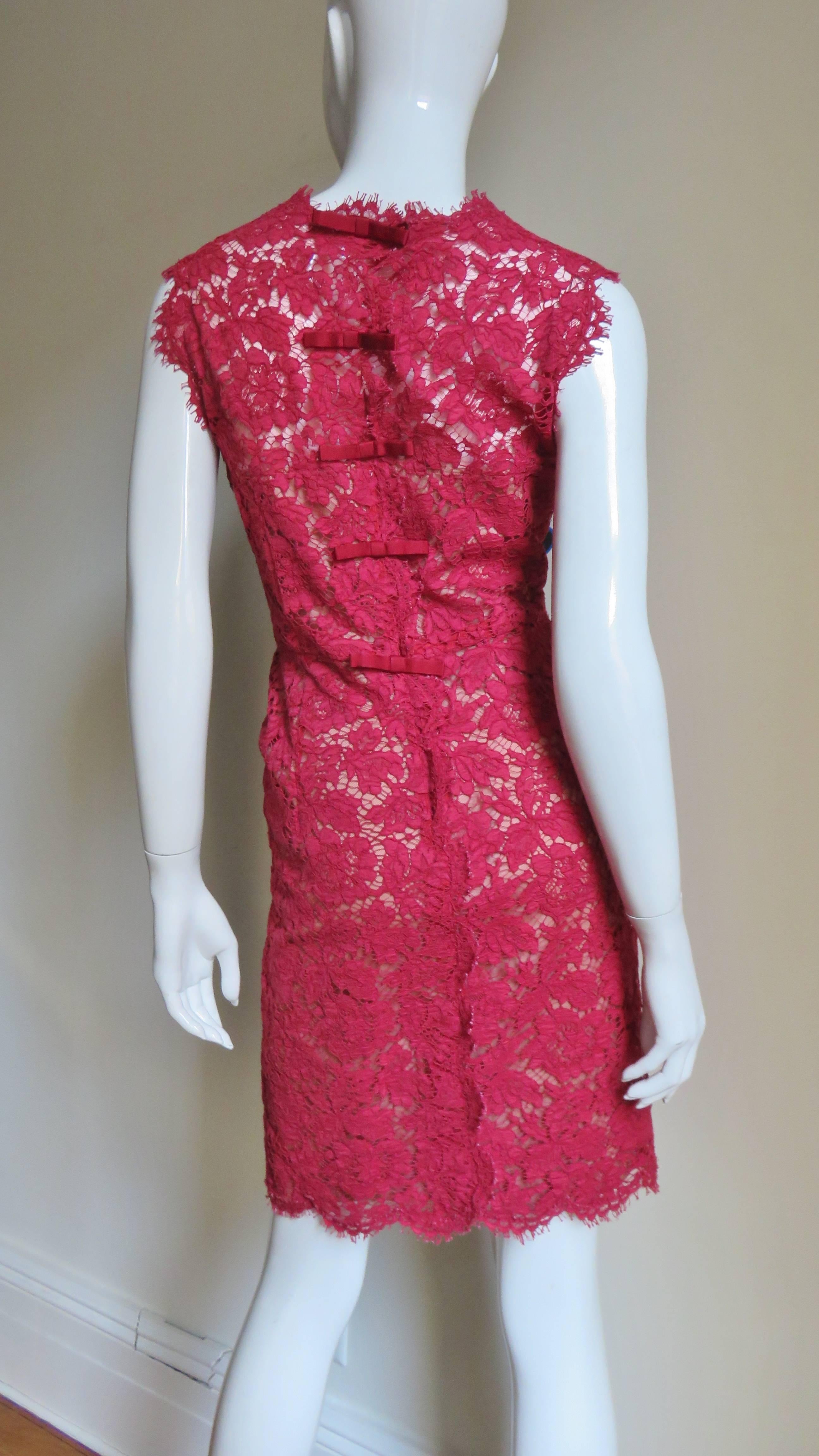 Women's Valentino Red Silk Lace Dress For Sale