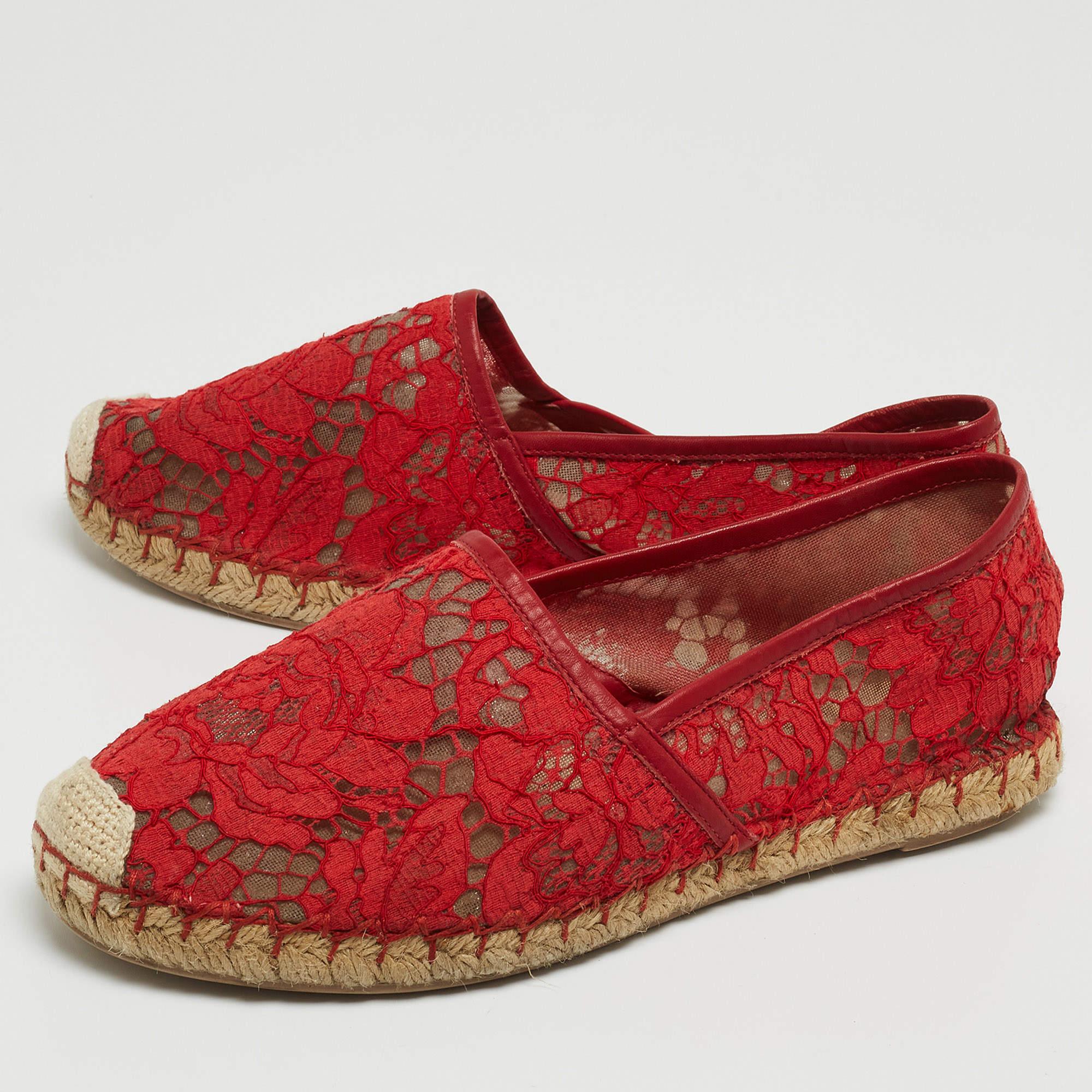 Women's Valentino Red Lace Espadrille Flats Size 38