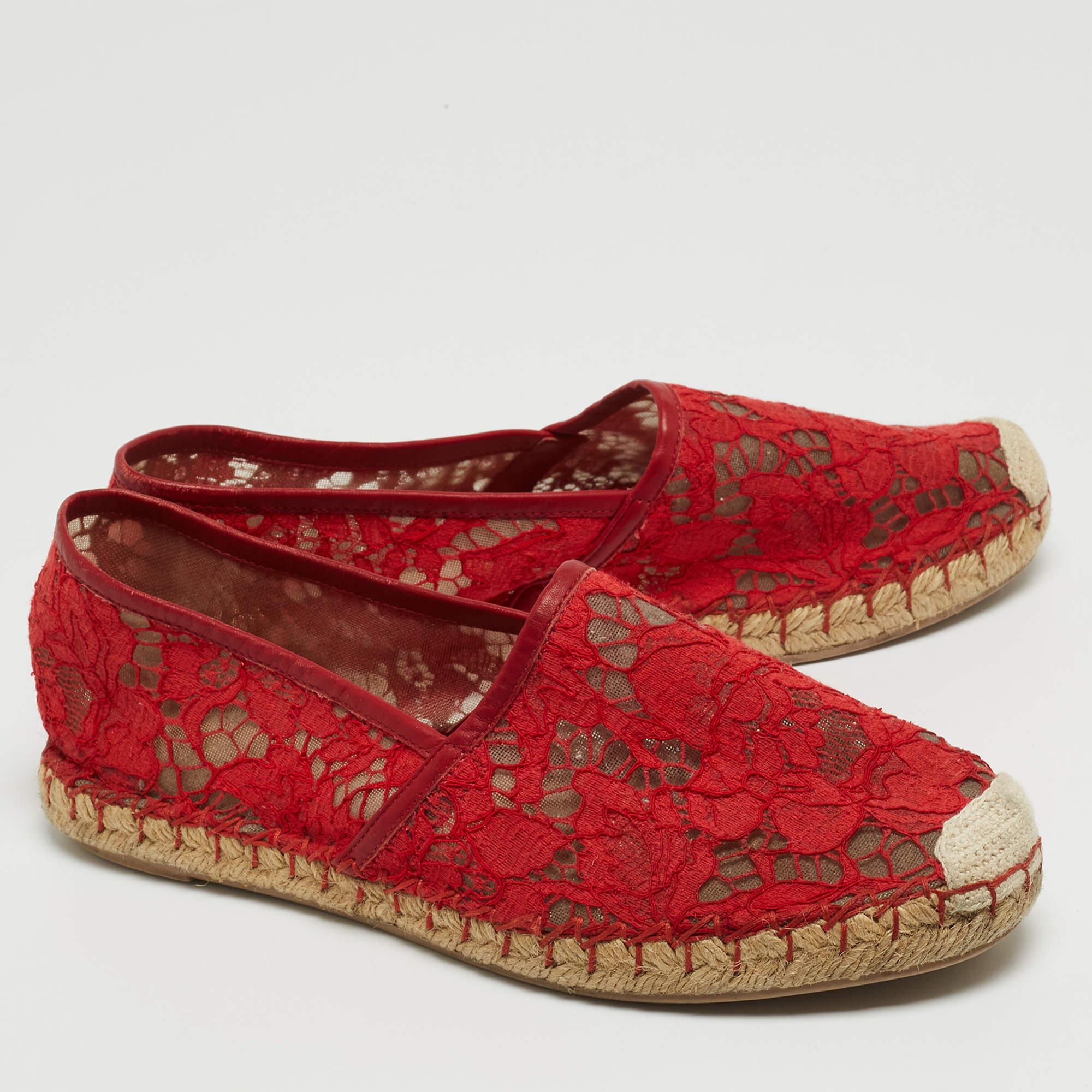 Valentino Red Lace Espadrille Flats Size 38 1