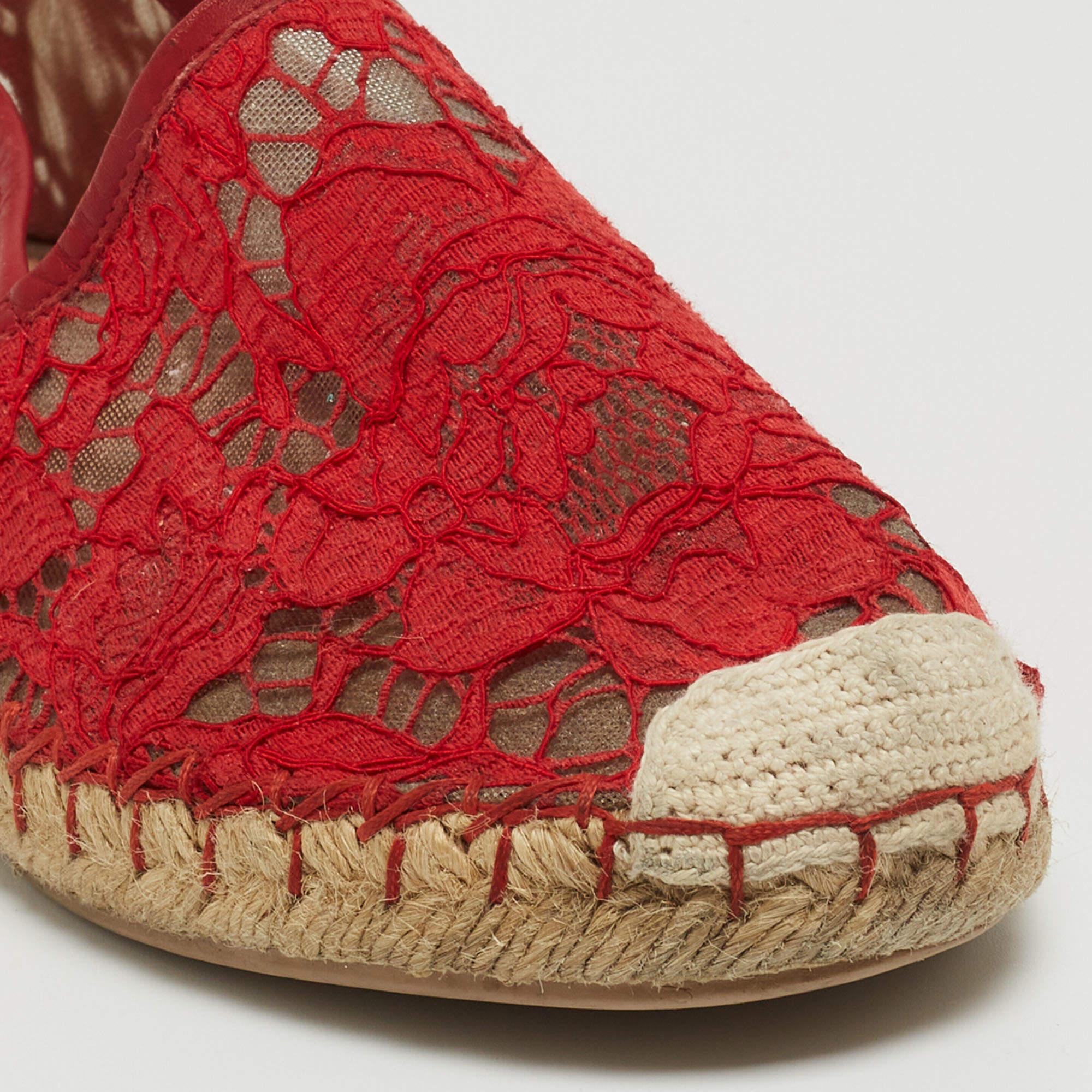 Valentino Red Lace Espadrille Flats Size 38 2