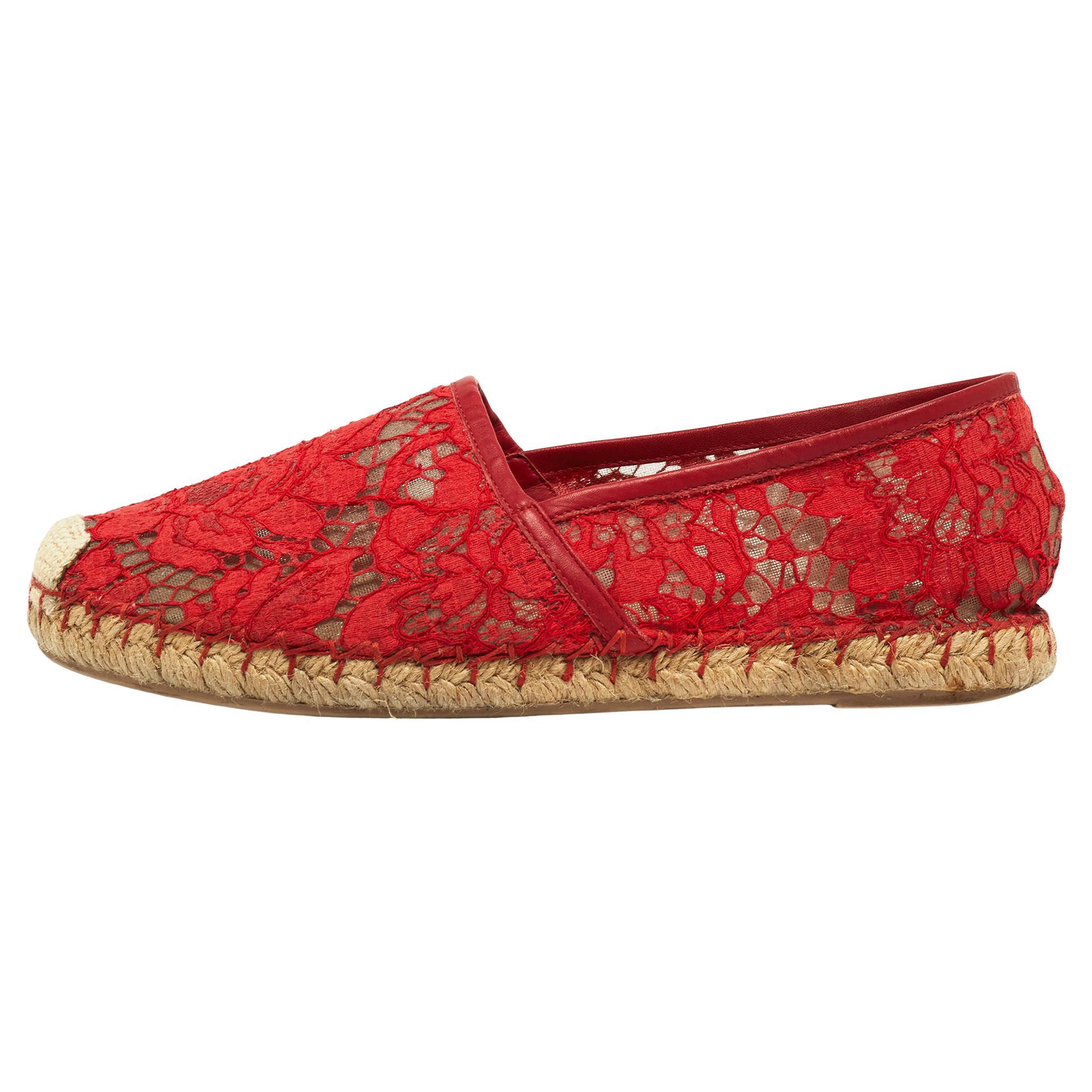 Valentino Red Lace Espadrille Flats Size 38