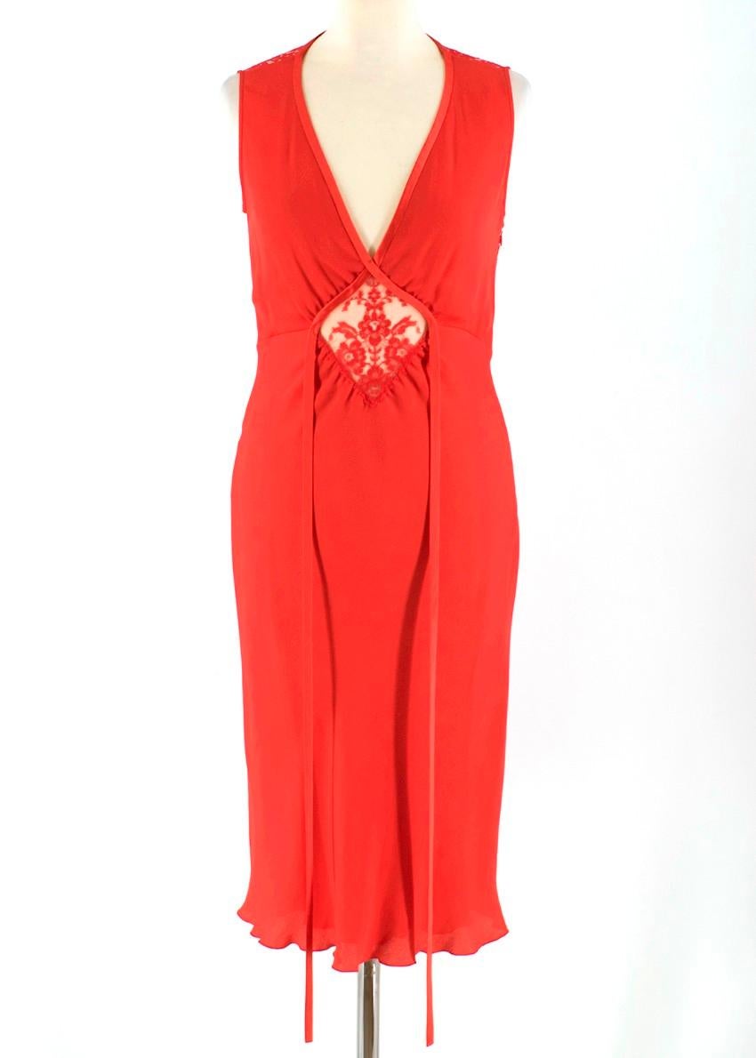 Valentino Red Lace Panelled Silk Blend Dress Size - Size US 4 In New Condition For Sale In London, GB