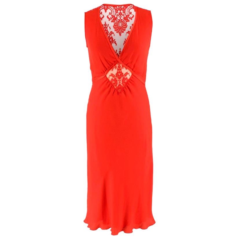 Valentino Red Lace Panelled Silk Blend Dress Size - Size US 4 For Sale