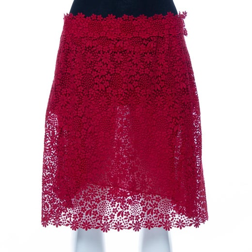 Valentino Red Lace Short Skirt L For Sale at 1stDibs
