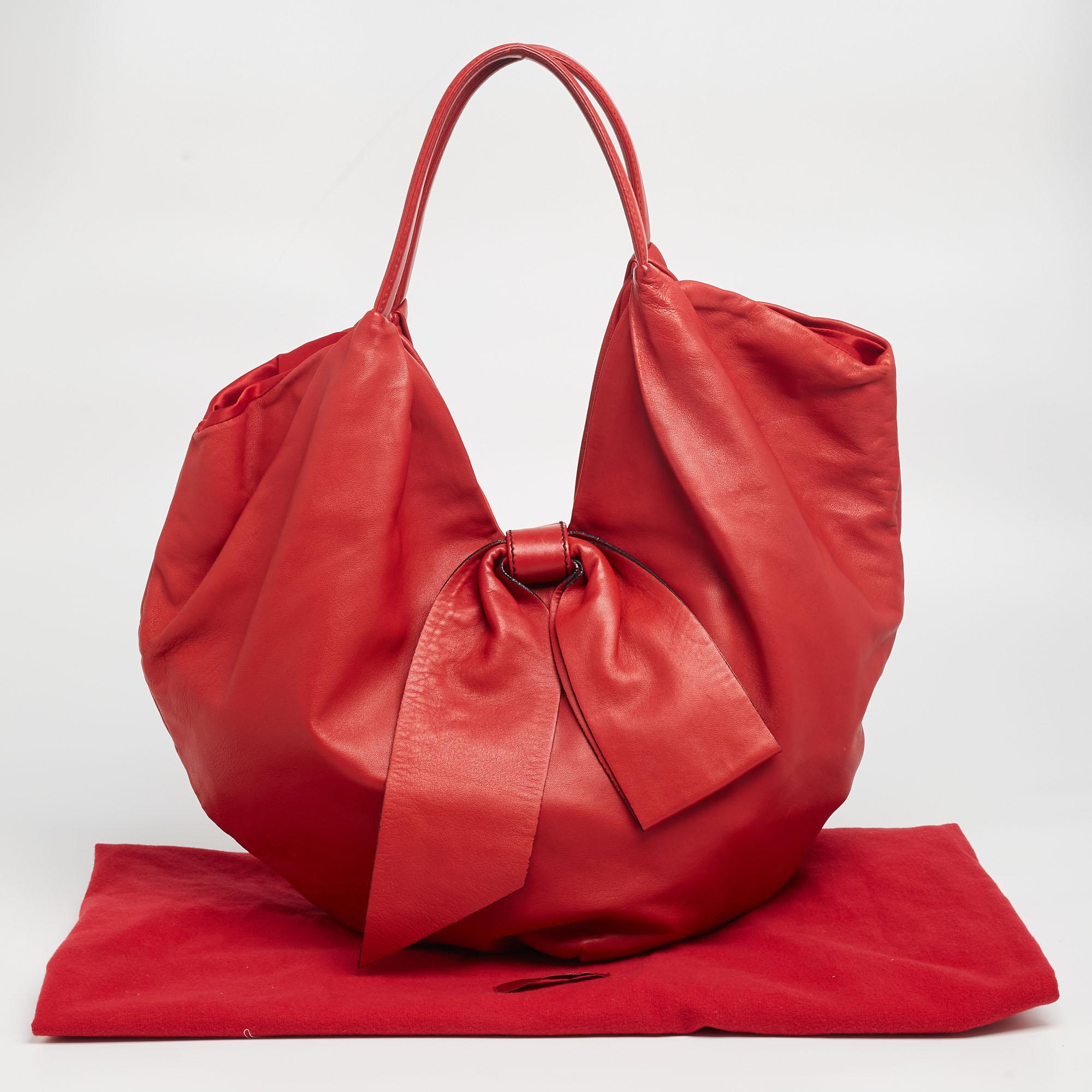 Valentino Red Leather 360 Bow Hobo 7