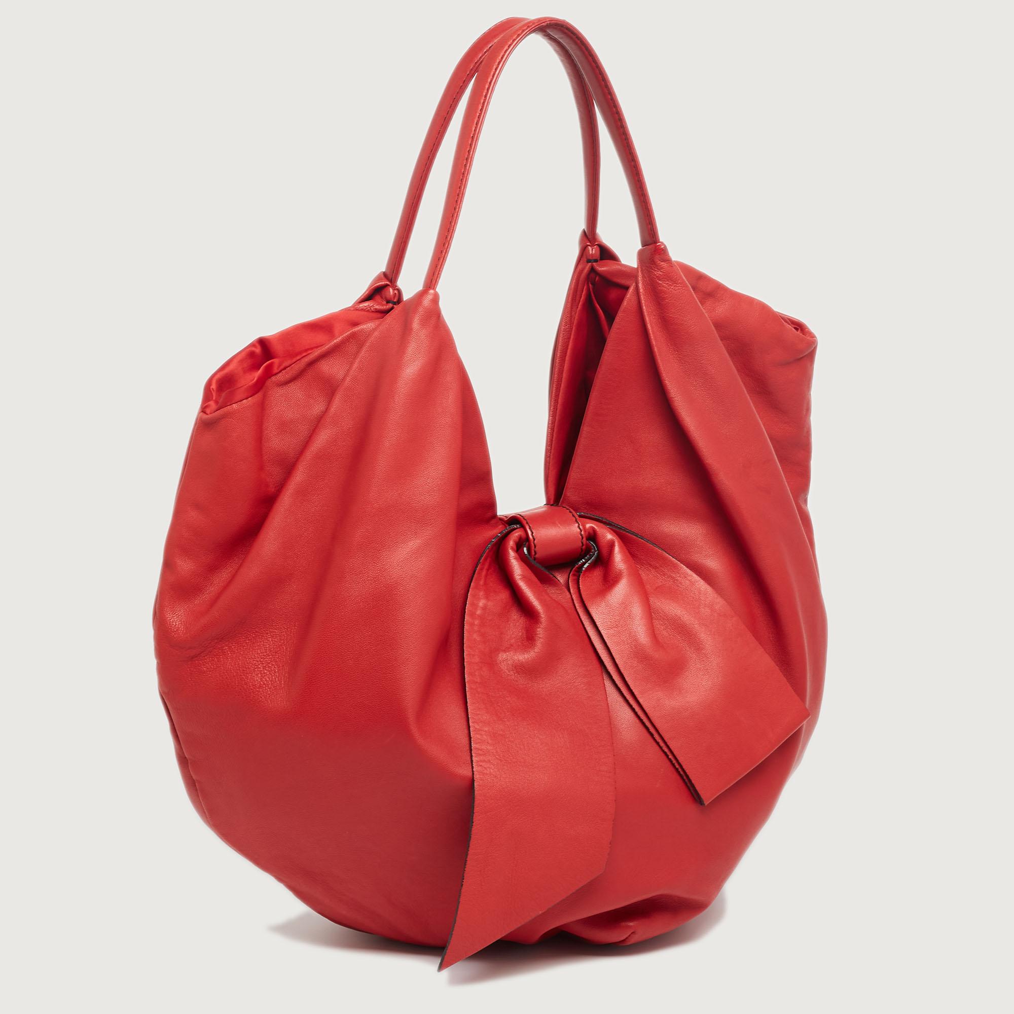 Women's Valentino Red Leather 360 Bow Hobo