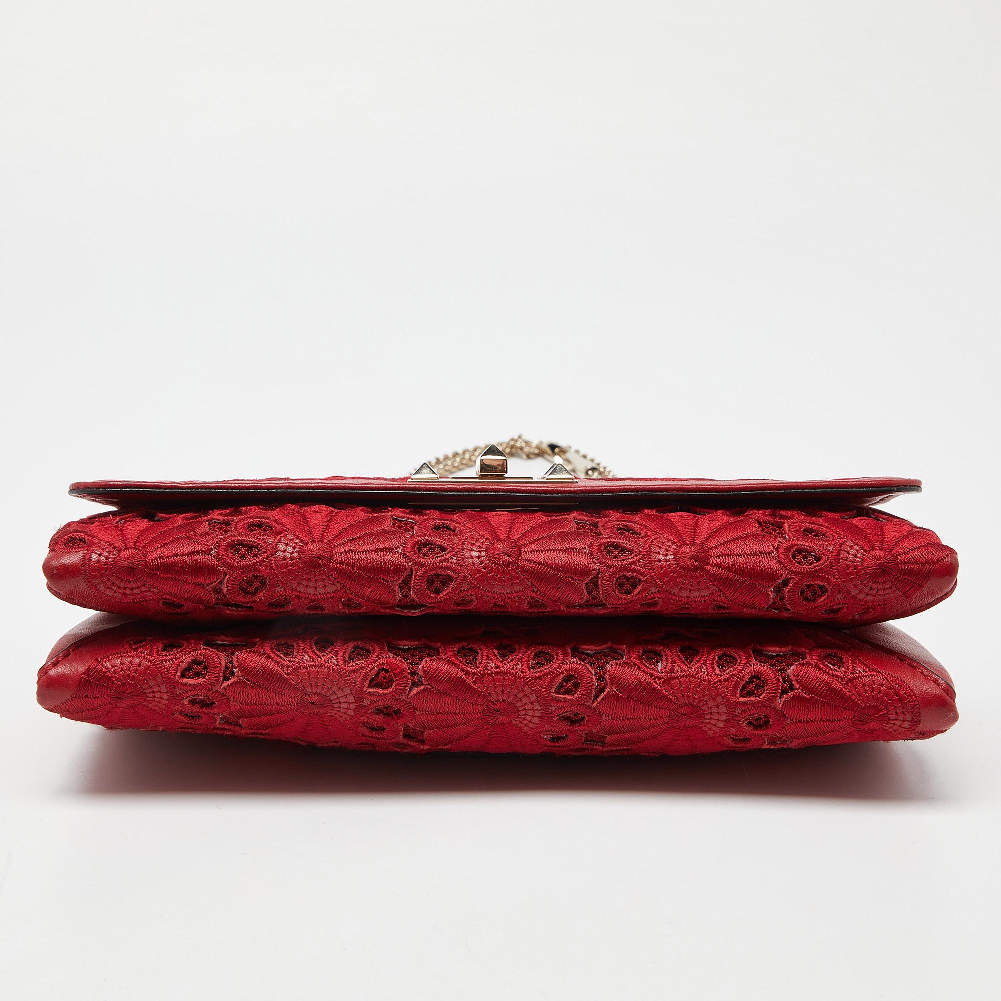 Valentino Red Leather and Lace Va Va Voom Shoulder Bag For Sale 1