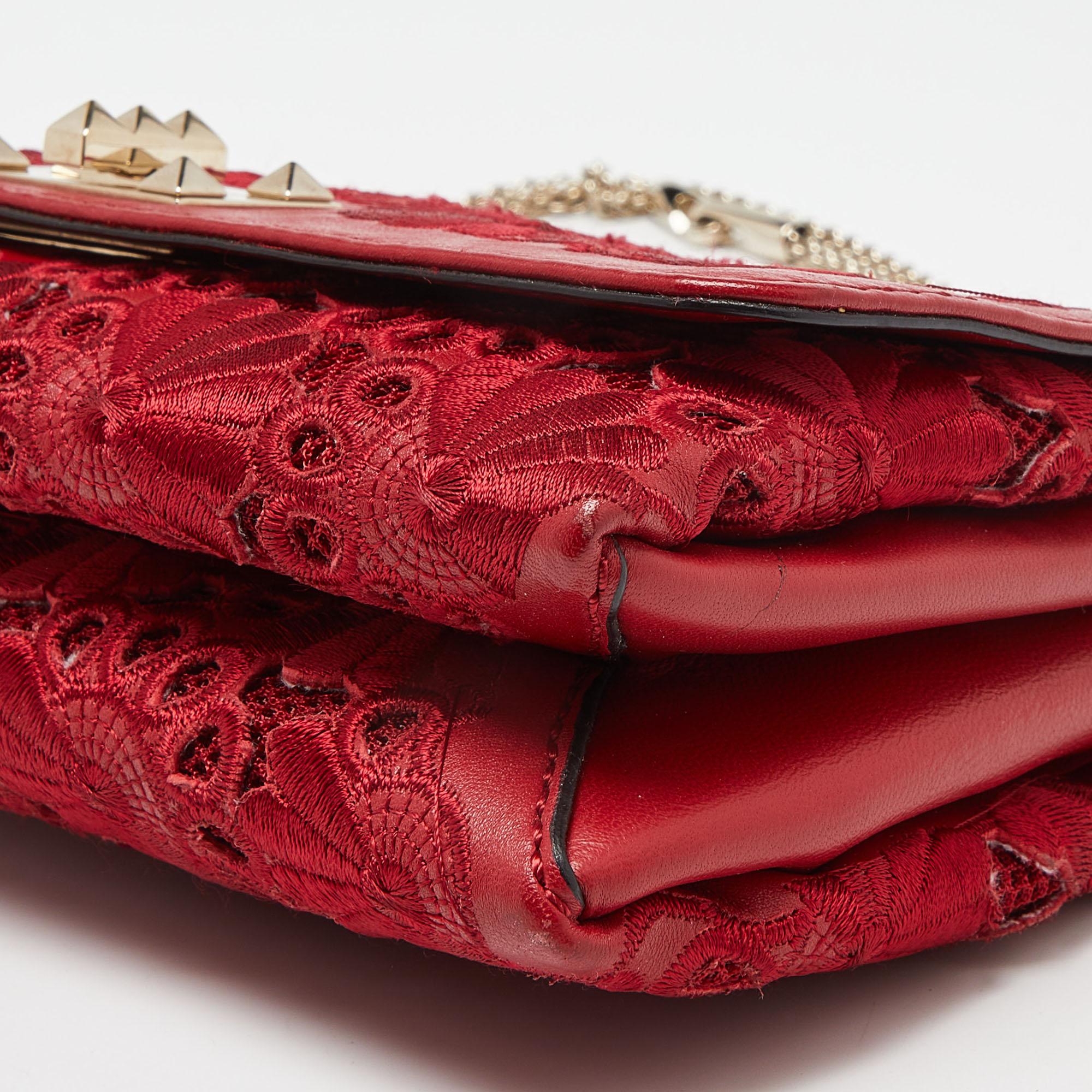 Valentino Red Leather and Lace Va Va Voom Shoulder Bag For Sale 5