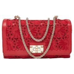 Valentino Red Leather and Lace Va Va Voom Shoulder Bag