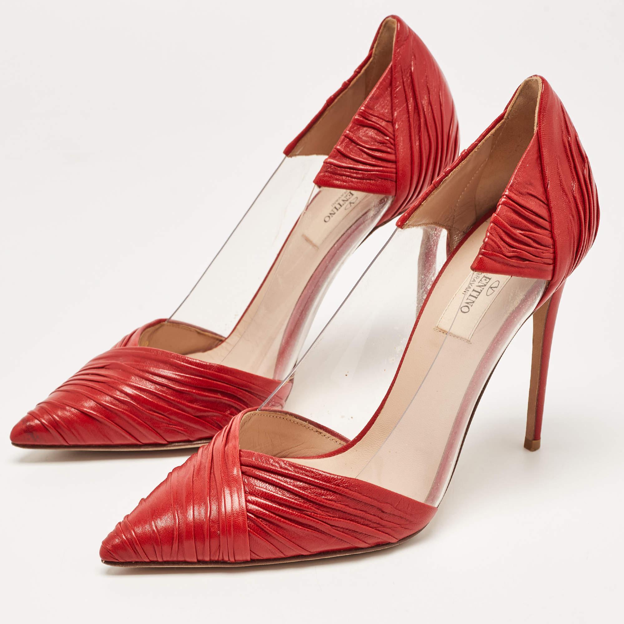 Women's Valentino Red Leather and PVC B Drape Pointed Toe Pumps Size 38
