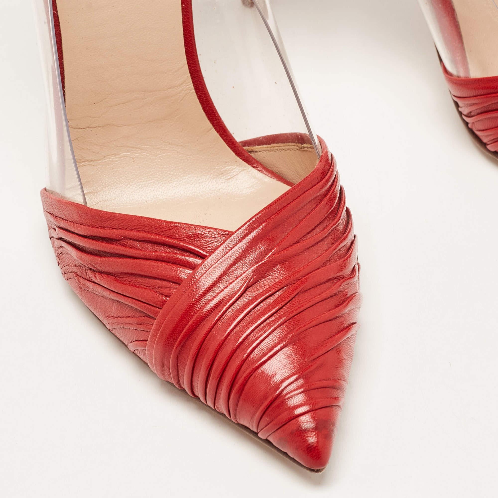 Valentino Red Leather and PVC B Drape Pointed Toe Pumps Size 38 1