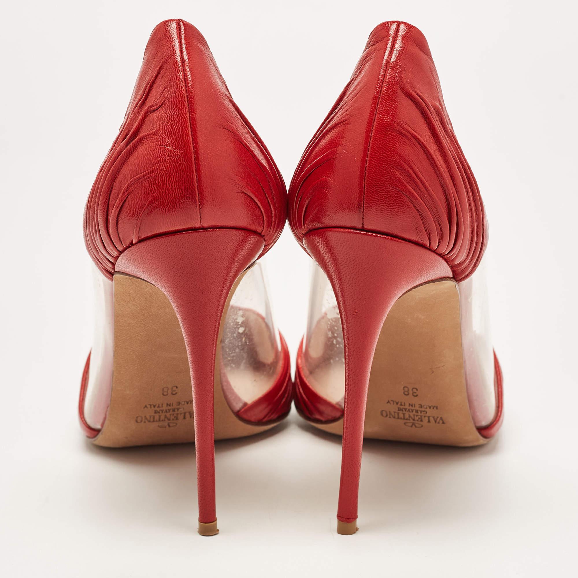 Valentino Red Leather and PVC B Drape Pointed Toe Pumps Size 38 2