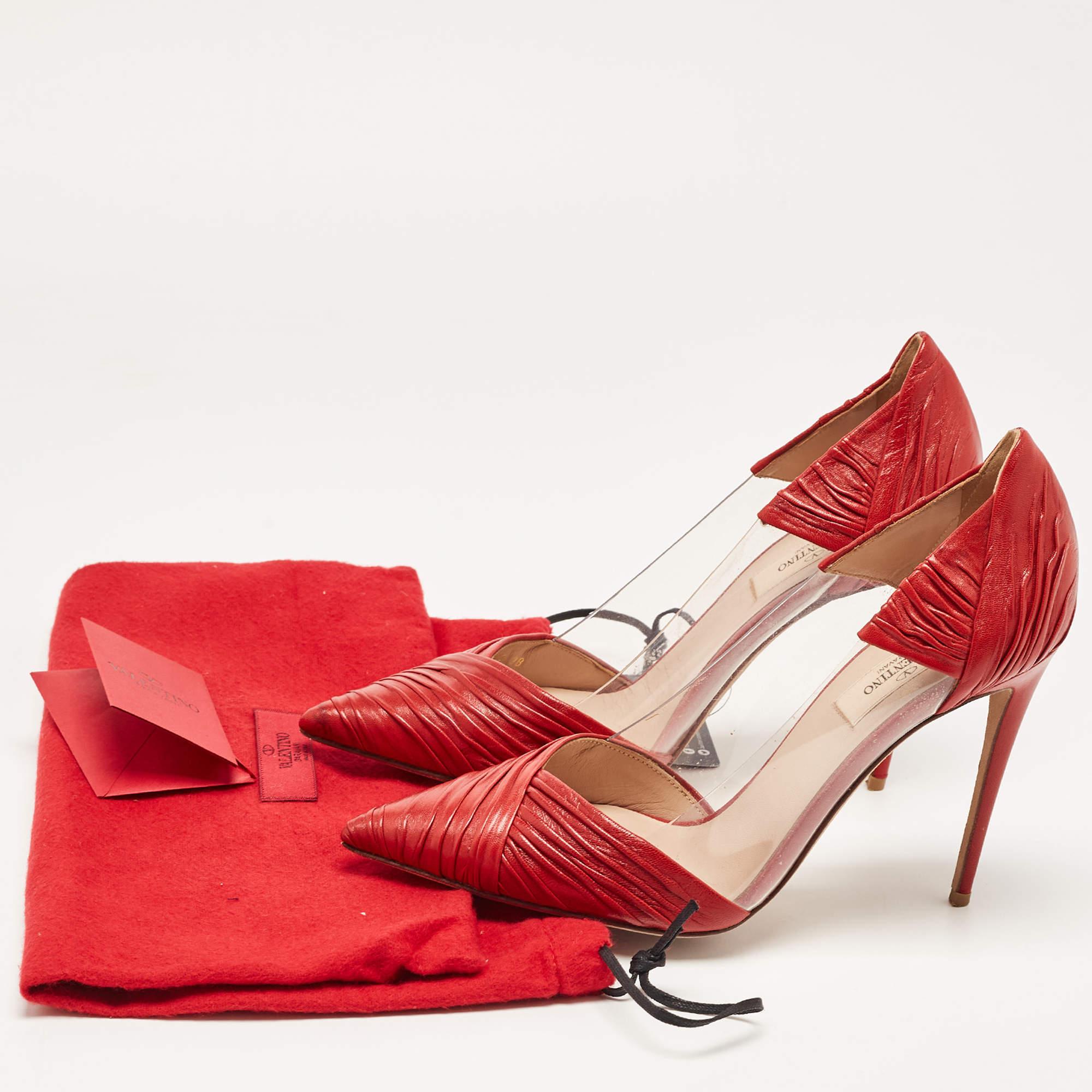 Valentino Red Leather and PVC B Drape Pointed Toe Pumps Size 38 5
