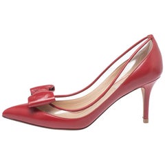 Valentino Red Leather And PVC Dollybow Pointed Toe Pumps Size 39