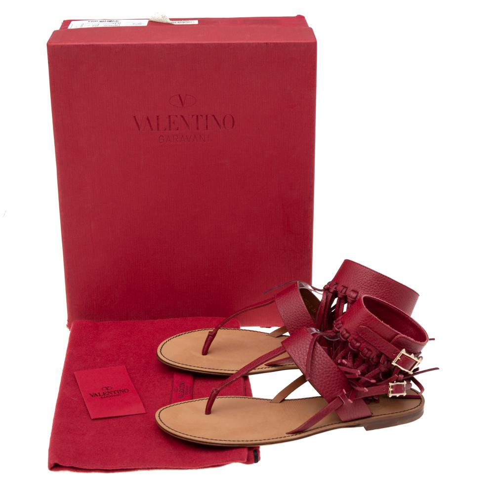 Valentino Red Leather Ankle Strap Flat Sandals Size 37 3