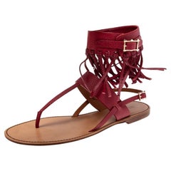 Valentino Red Leather Ankle Strap Flat Sandals Size 37