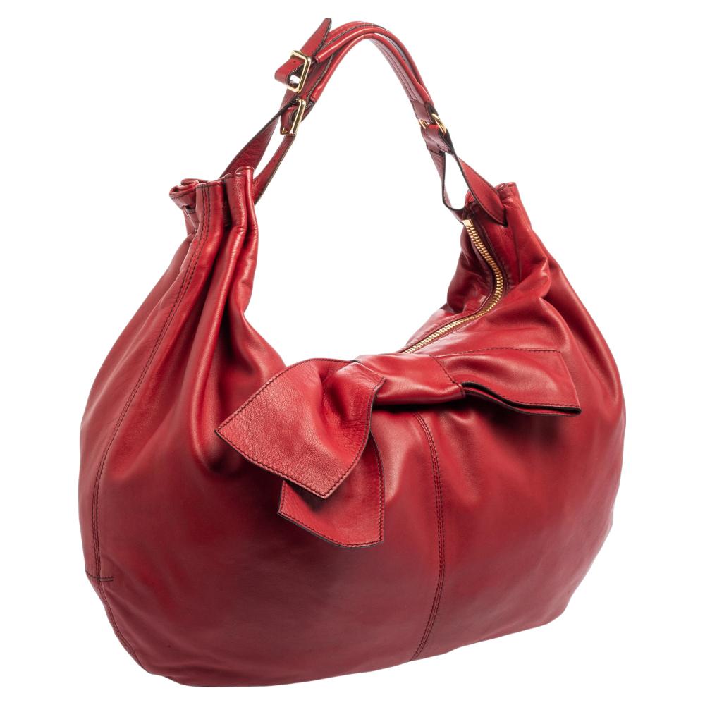 Women's Valentino Red Leather Bow Hobo