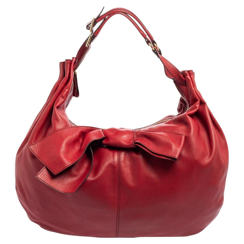 Valentino Red Leather Bow Hobo