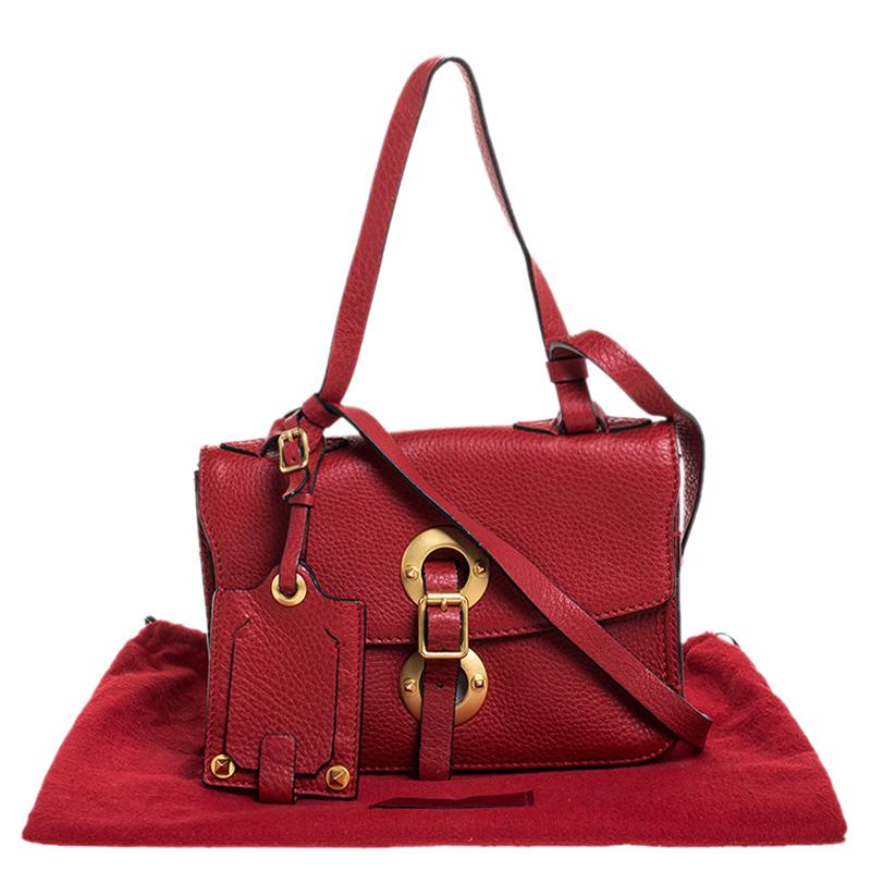 Valentino Red Leather Buckle Flap Shoulder Bag 6