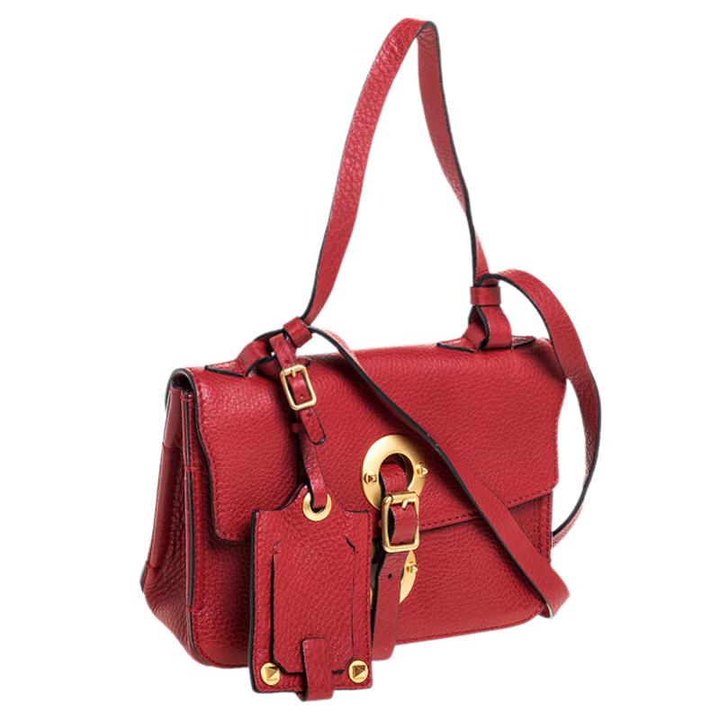 Women's Valentino Red Leather Buckle Flap Shoulder Bag
