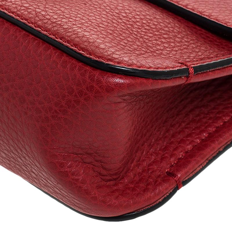 Valentino Red Leather Buckle Flap Shoulder Bag 3