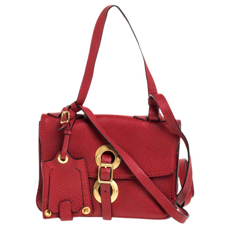 Valentino Red Leather Buckle Flap Shoulder Bag