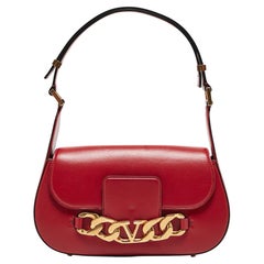Valentino Red Leather Chain VLogo Shoulder Bag