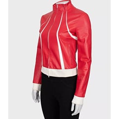 Valentino Red Leather Contrast Details Jacket Sz.42