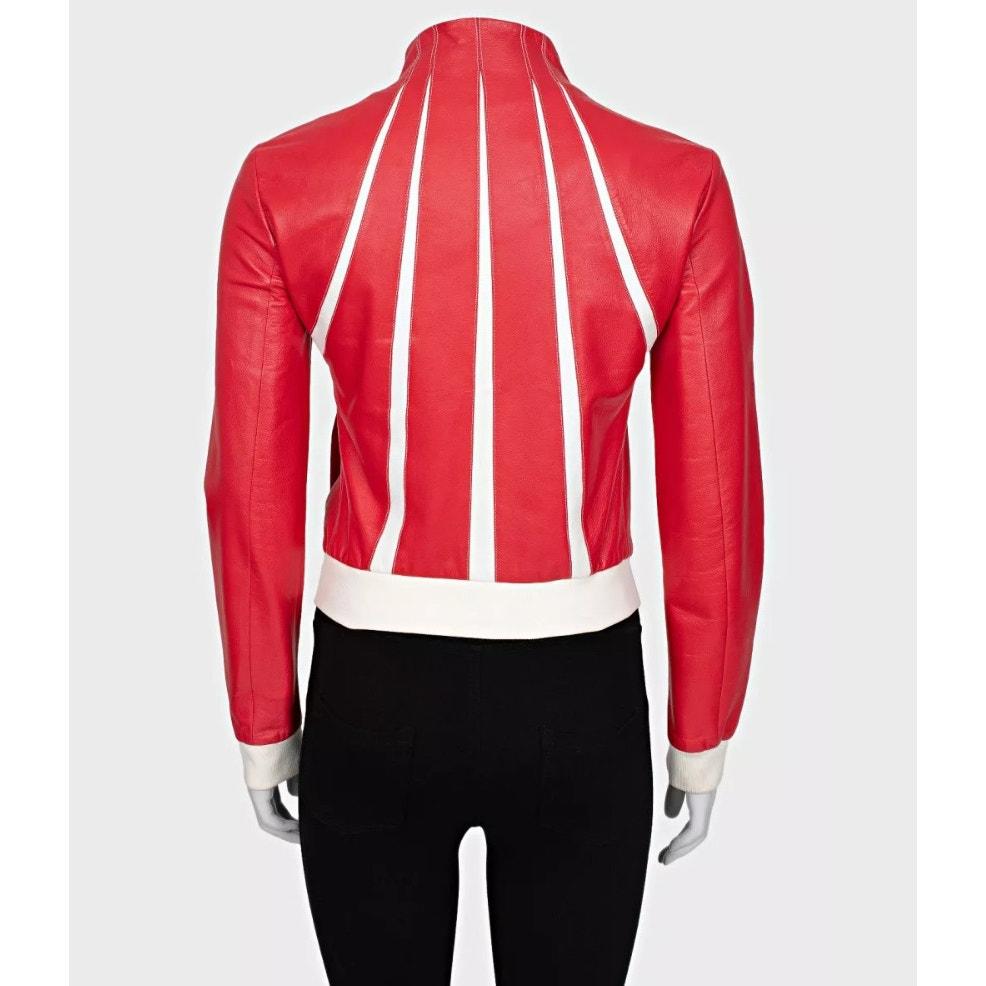 Rosso Valentino Giacca in pelle rossa con dettagli a contrasto Sz.42 in vendita