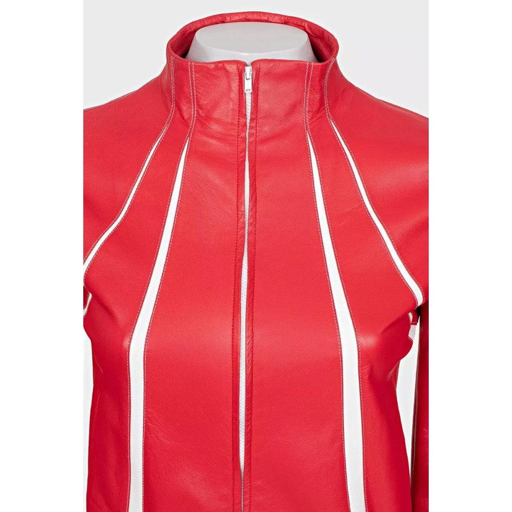 Valentino Giacca in pelle rossa con dettagli a contrasto Sz.42 In condizioni buone in vendita a Krakow, PL