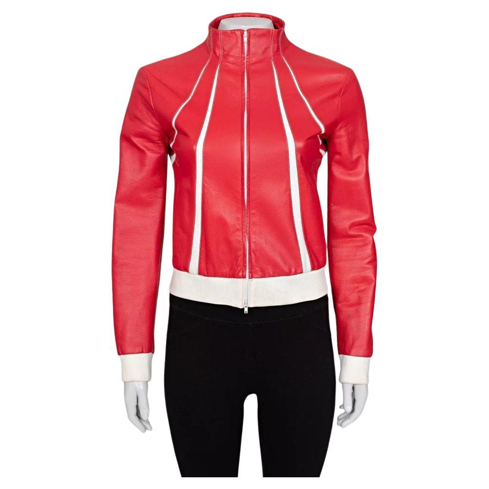 Valentino Giacca in pelle rossa con dettagli a contrasto Sz.42