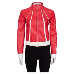 Valentino Chaqueta de piel roja con detalles en contraste Sz.42