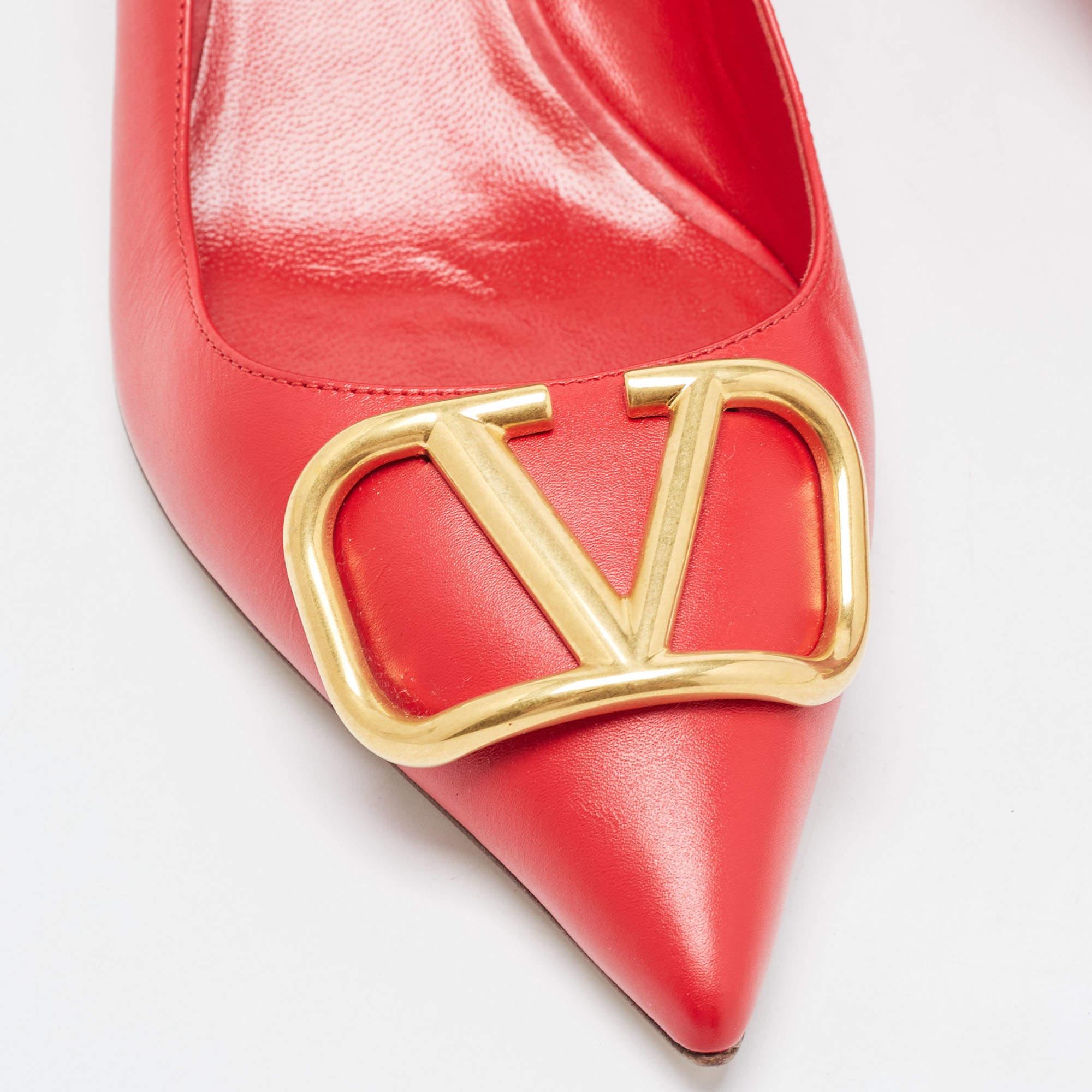 Valentino Red Leather Escape V logo Pumps Size 38.5 2