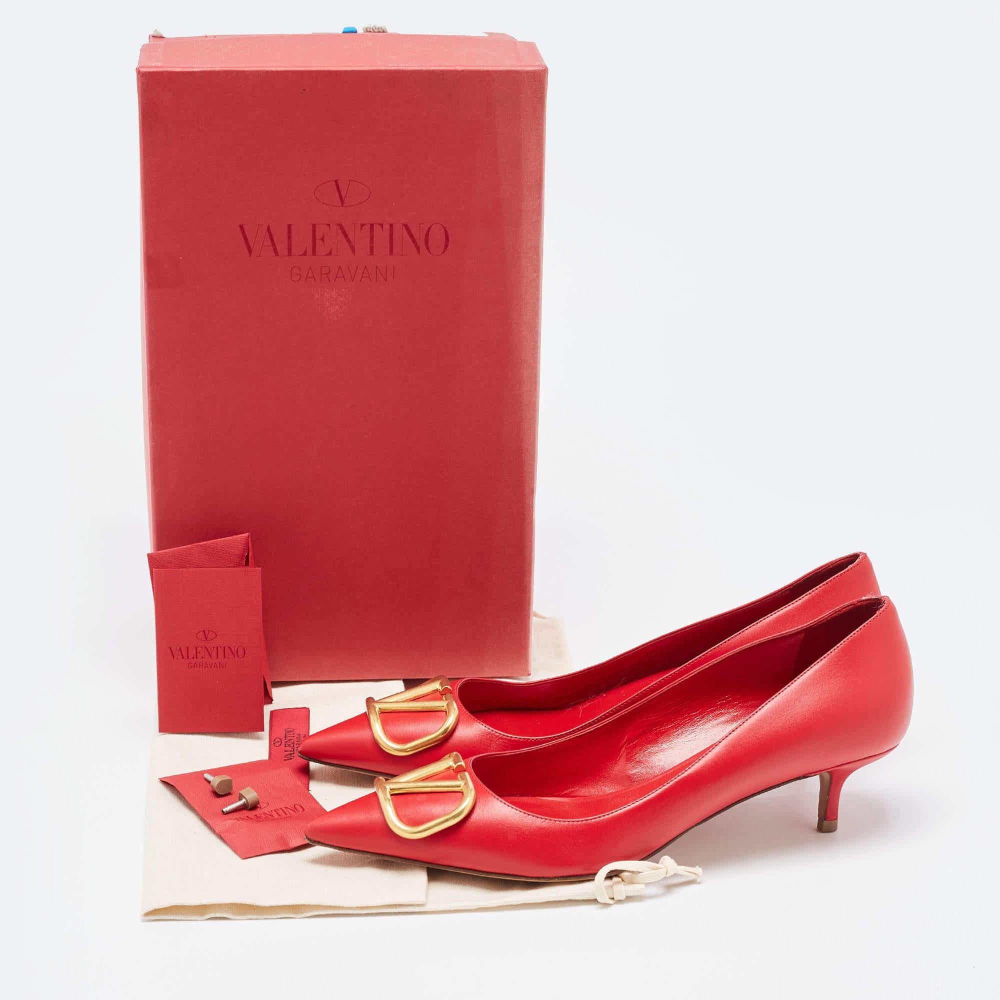 Valentino Red Leather Escape V logo Pumps Size 38.5 3