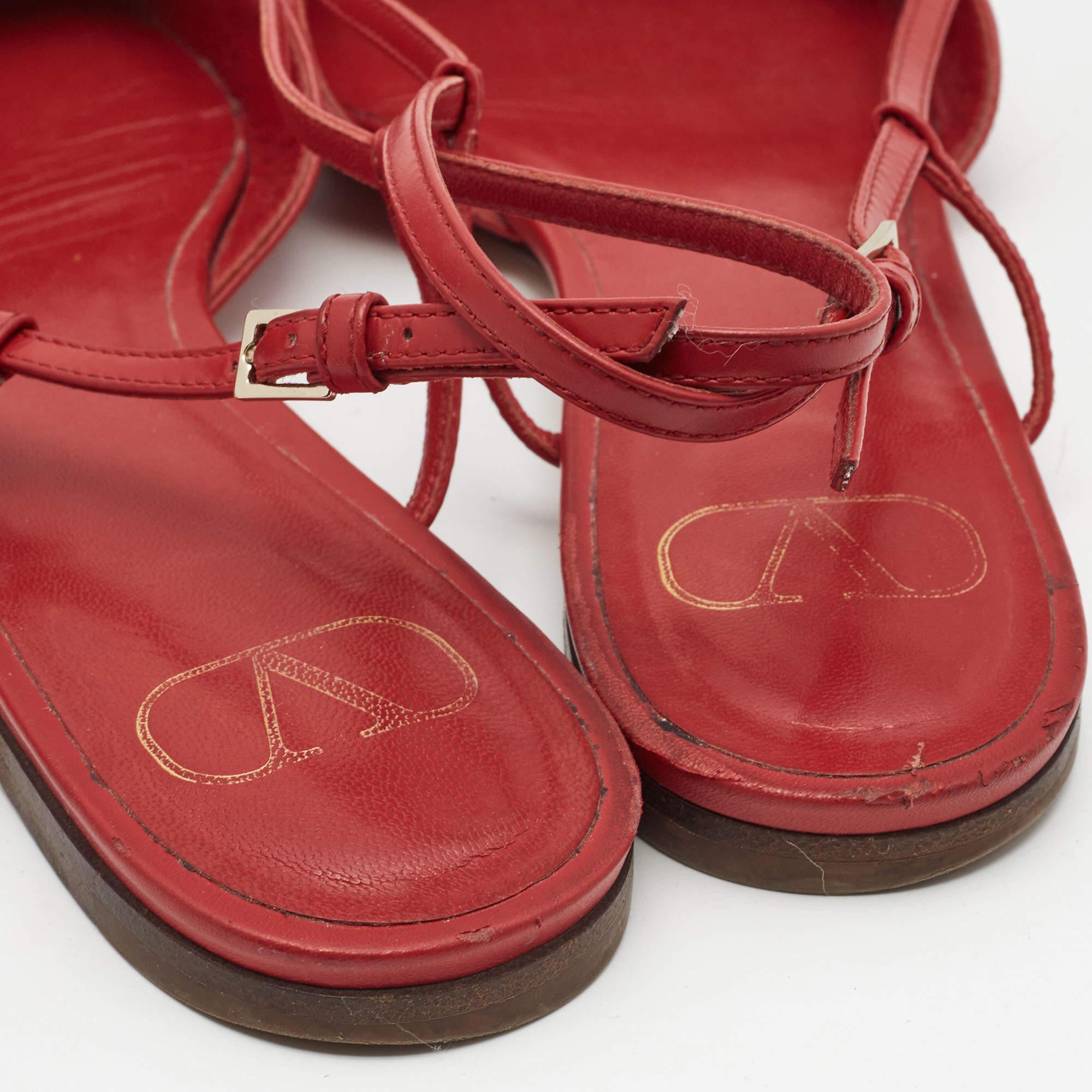 Valentino Red Leather Escape VLogo Slingback Flats Size 38.5 2