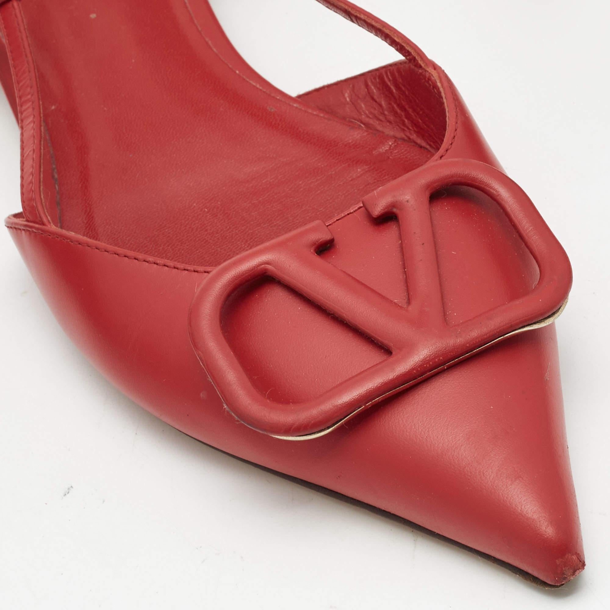 Valentino Red Leather Escape VLogo Slingback Flats Size 38.5 3
